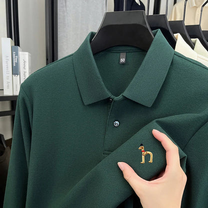 100% Cotton Luxury Brand Men's Polo Shirt Exquisite Dog Embroid Long Sleeve Fashion Quality Lapel T-Shirt Business Casual Menswear