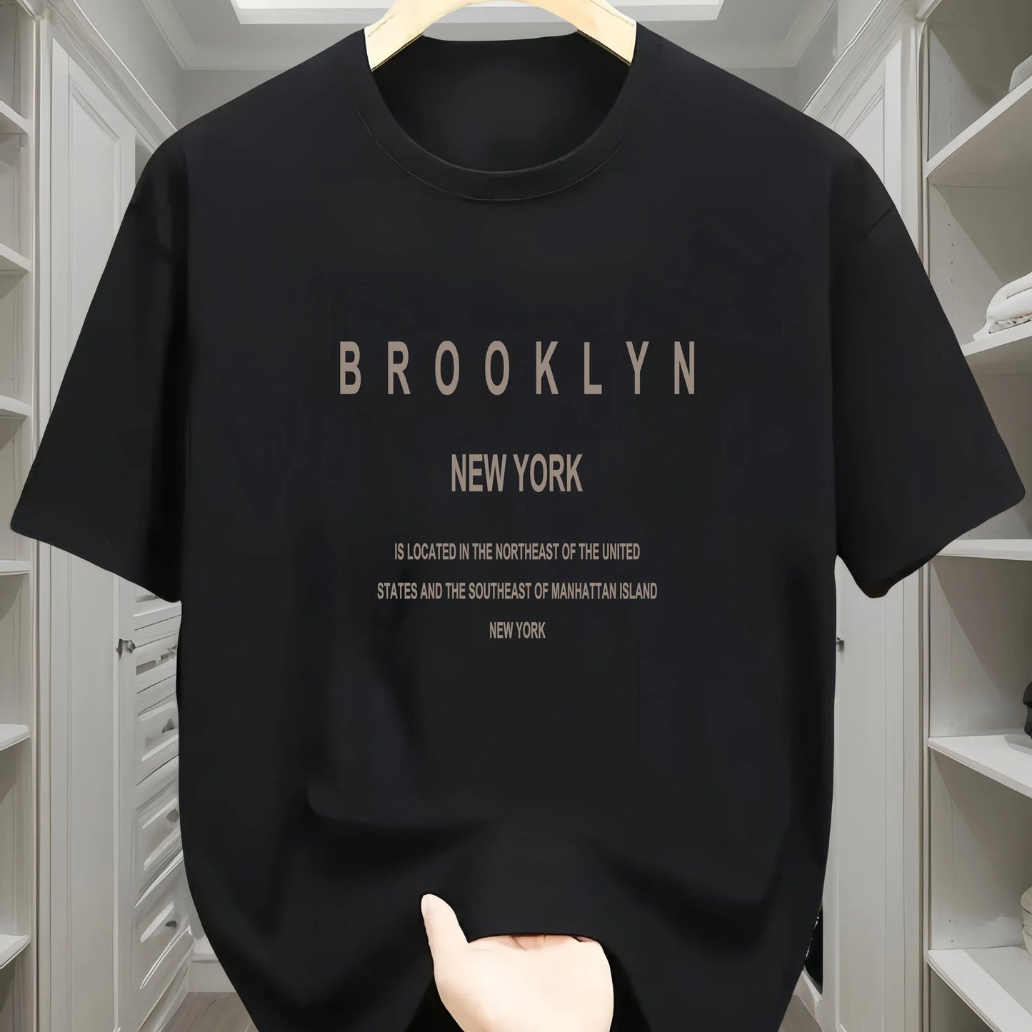 Men's summer 100 cotton fashionable casual loose Brooklyn New York English printed round neck short sleeved T-shirt top