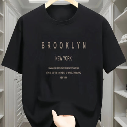 Men's summer 100 cotton fashionable casual loose Brooklyn New York English printed round neck short sleeved T-shirt top