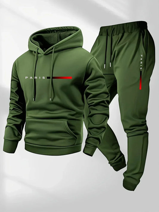 Printed sweatshirt set, wool sweatshirt and pants set for men, warm and casual sports sweatshirt pants set for autumn and winter