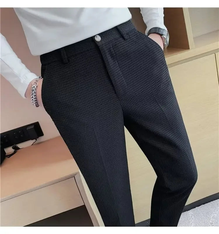 Spring Summer Men's Smart Casual Suit Pants Fashion Slim Fit Solid Color Youthful Vitality Suit Trousers Men Korean Dress Pants