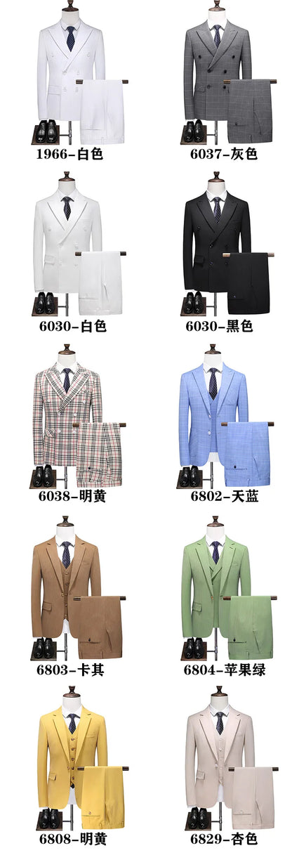 27 Colors ( Blazer + Vest + Pants ) Boutique Fashion Plaid Formal Office Business Mens Suit Three Pieces Groom's Wedding Dress