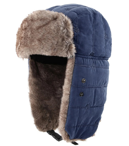 Men's Warm Chunky Trapper Hat Removable Windproof Winter Russian Hats with Mask Ushanka Hat