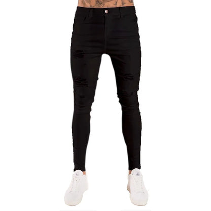 Man Pants Retro Washing Zipper Stretch Jeans Casual Slim Fit Trousers Male Plus Size Pencil Pants Denim Skinny Jeans for Men