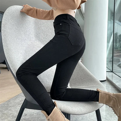 Women Stretch Jeans Lady Slim Skinny Pencil Jeans High Waist Vintage Pants Girls Leggings Straight Leg Korea Fashion Trousers
