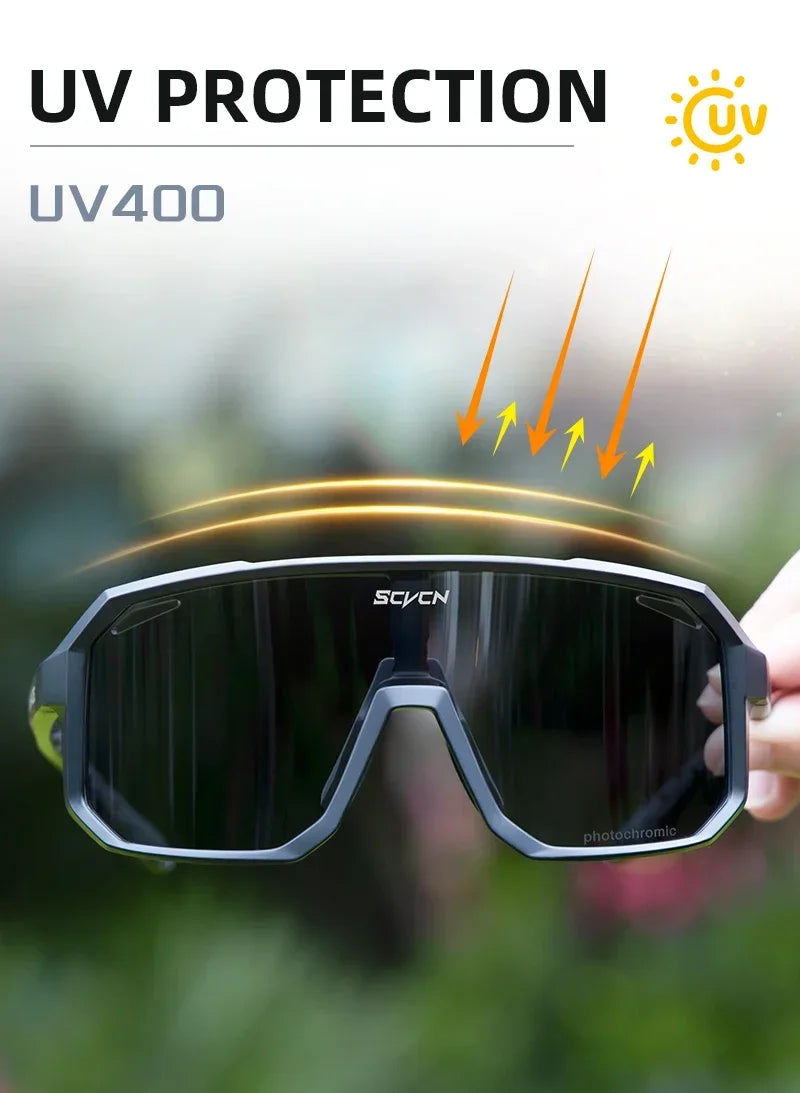 Scvcn New Men's UV400 Photochromic Cycling Sunglasses Women Sports Running Eyewear for Men Glasses Road Bike Bicycle Goggles
