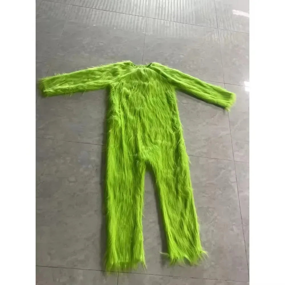 Christmas Green Fur Monster Santa Claus Monster Cosplay Costume Disguise Unisex Xmas Party Halloween Carnival Party Roleplay