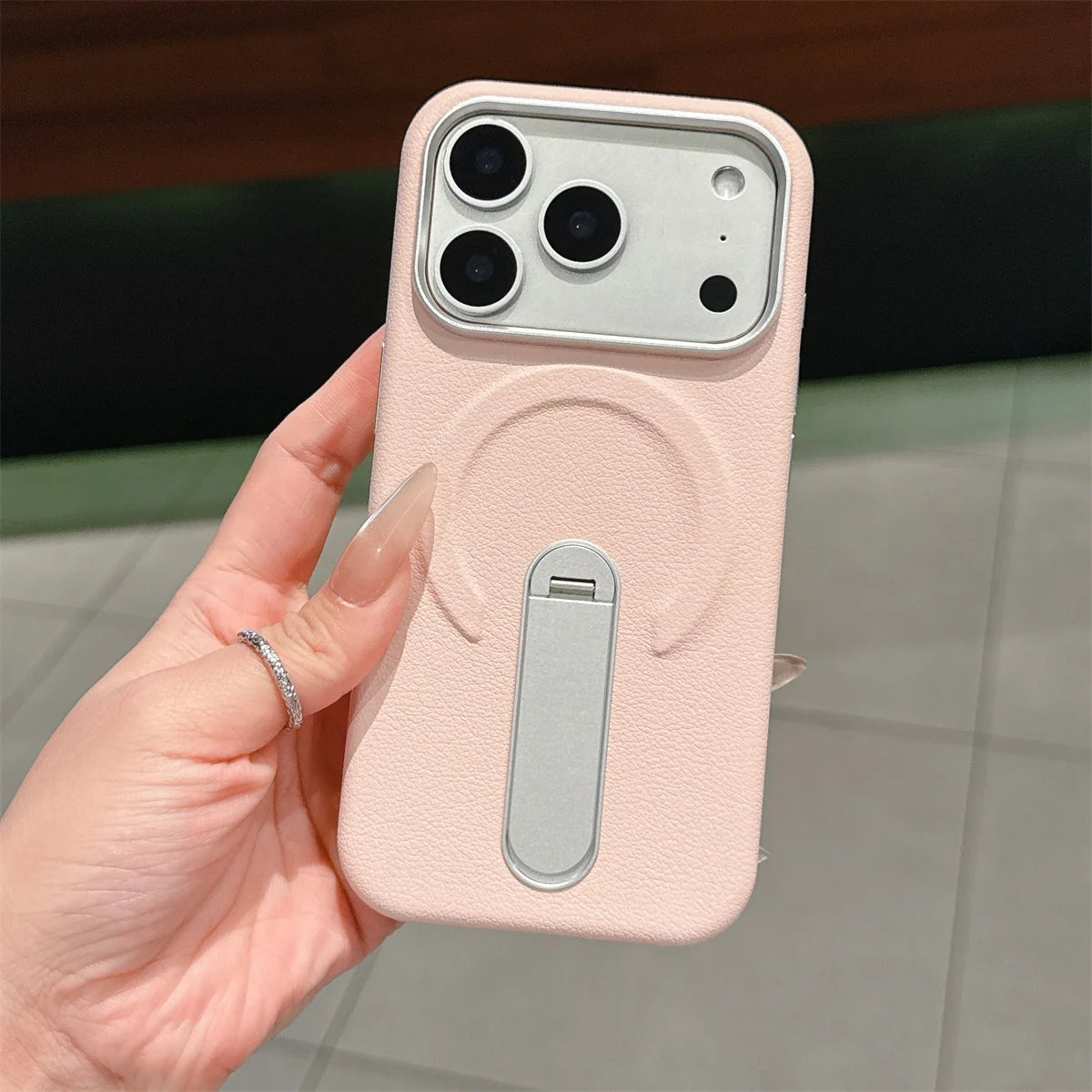Stand Holder Magnetic Leather Phone Case for IPhone 17 16 15 14 13 Pro Max for Magsafe Wireless Charge Shockproof Cover