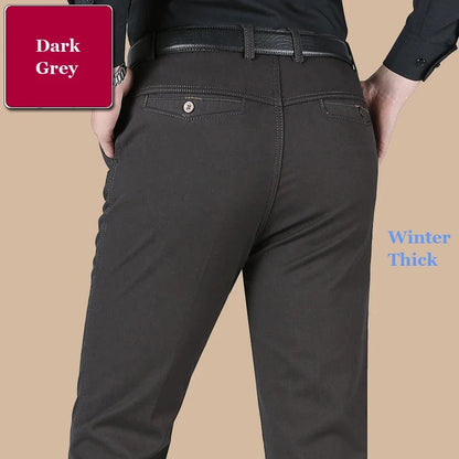 New Arrival 100% Cotton Summer Autumn Men's Casual Pants Fashion Solid Black Beige Gentle Thicken Trousers Brand Smart Suit Pant
