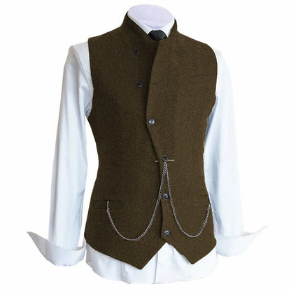 Men Vest Brown Solid Color Single Button Casual Business Waistcoat For Wedding Birthday Party Banquet Prom Set Men Suit Vest