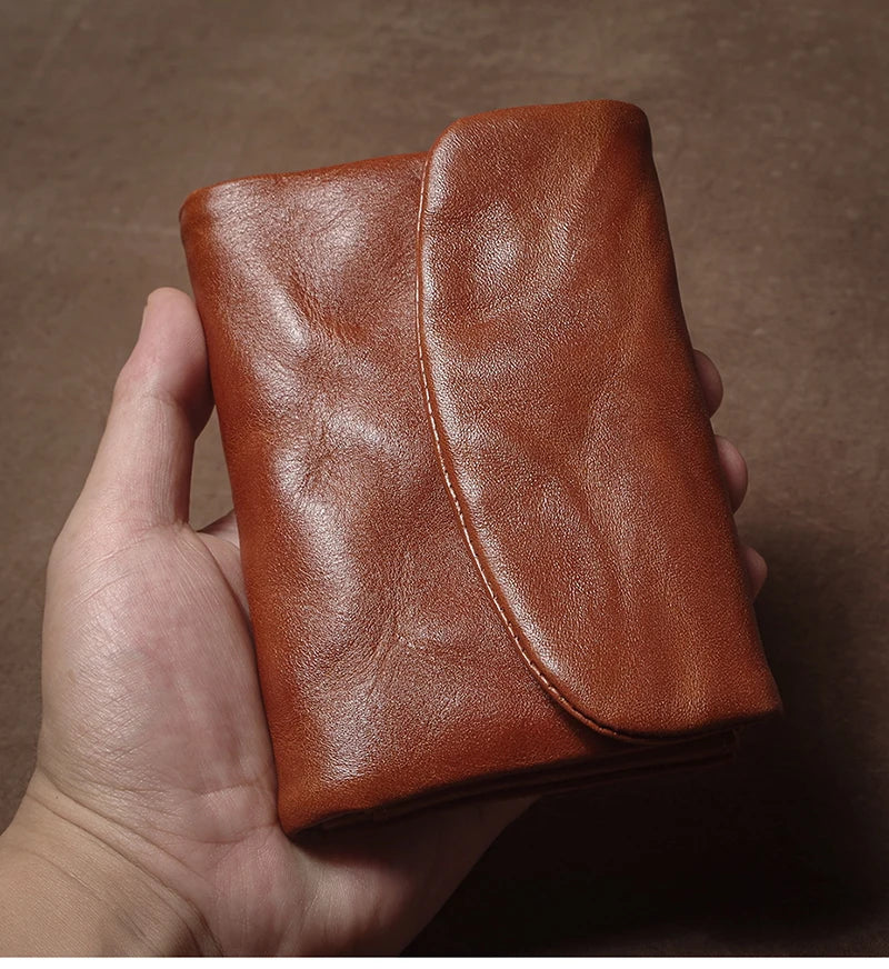 Vintage Genuine Leather Trifold Wallet for Men Women Zipper Coin Purse Driver License ID Credit Card Luxury Cowhide Wallet