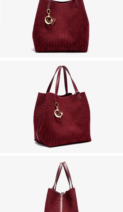 Women's Shoulder Bag Simple Solid Color Gold Letter Printed Design Women's Large Capacity Daily Commuter Bag Women's Handbag