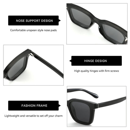 (XL Size) Fashion Urltra-Light TR90 Sun Glasses with Magnetic Clip On Polarized Sunglasses Square for Women Men
