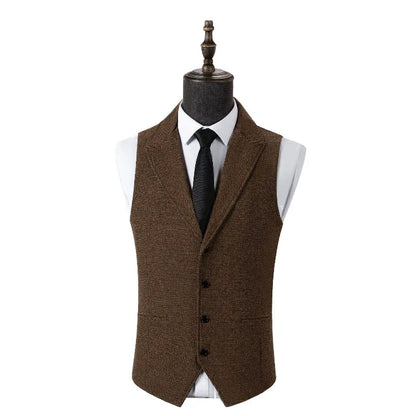 Men's Suit Vest Slim Fit Herringbone Pattern Mail Waistcoat Flip Tie Pocket Vest Business Banquet Wedding Groomsman Dress Vests