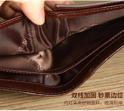 【Cuir de Vachette Véritable】Portefeuille Homme MANBANG Vente Chaude Luxe Mince Original Court Triple Pliage Blocage RFID Première Couche de Peau de Vache