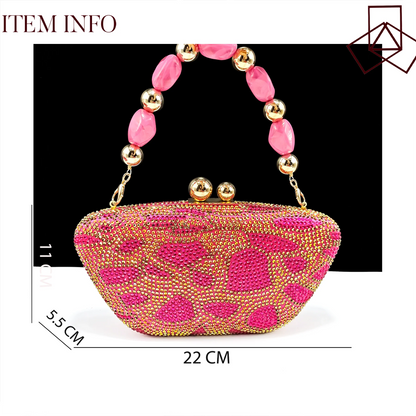Italian Design Hard Bag & Open Toe High Heels Set Fuchsia Color Blocking Hot Rhinestones Fashion Sexy Women High Heels