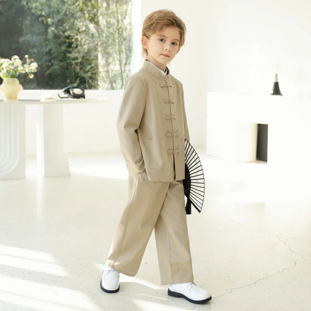 2026 New Chinese Style Boys Suit Set 3 Pieces Performance Costumes Comfortable Elegant Kids Suits Banquet Party Tuxedo 90-170cm