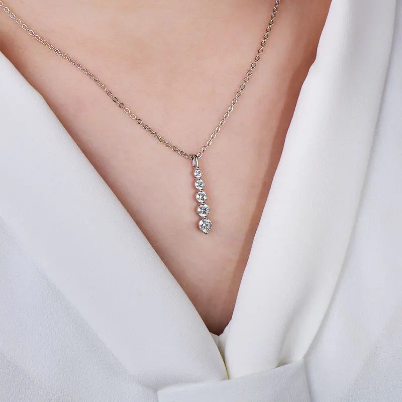GRA Certified D VVS1 Full Moissanite Diamond 5-Stone Pendant Necklace for Women Girls Chain Neck Jewelry Gifts Collares