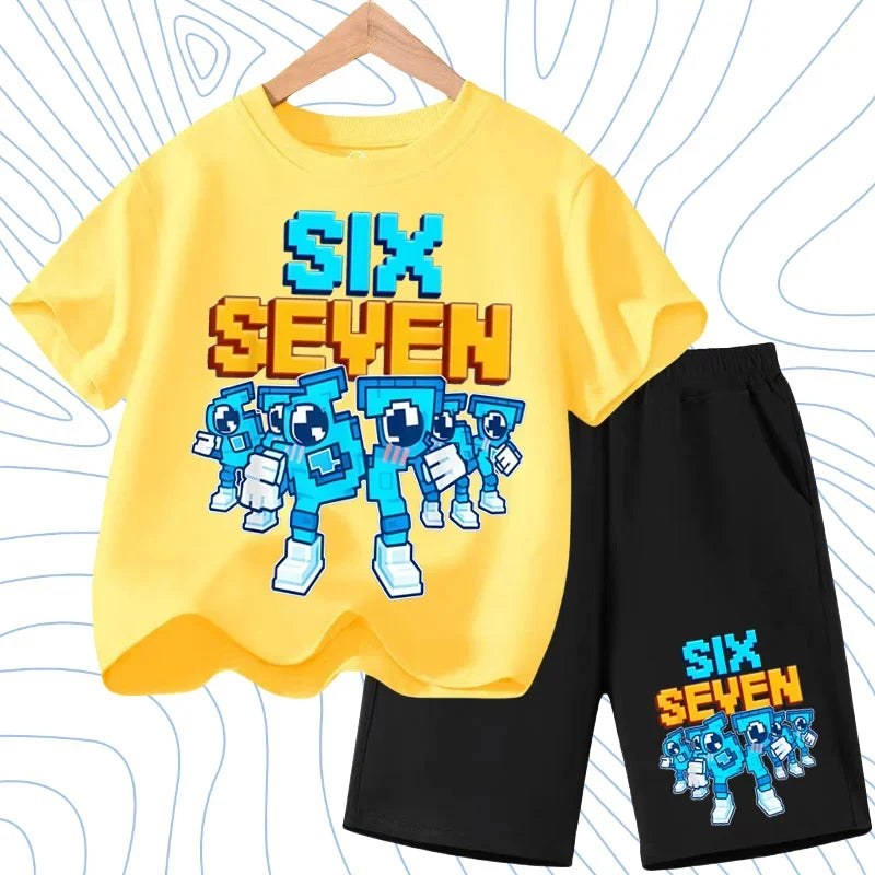 New 67 Number Six Seven Print Kids Cool Summer T-shirt 3-12Yrs Clothes Cartoon Short-sleeved+Shorts Boys Girls Sports Casual Set