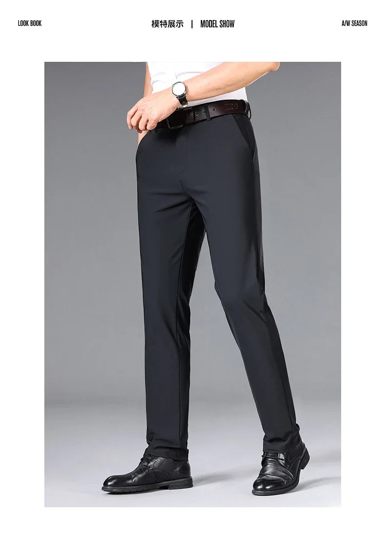 Brand Clothing 2026 Summer High Stretch Men's Casual Pants Quick Dry Business Straight Pants Thin Formal Suit Trousers Male 40