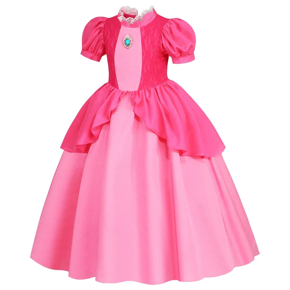 Peach Dresses For Girls Princess Costume Clothes Party Cosplay Halloween Carnival Birthday Dress Kids Vestidos
