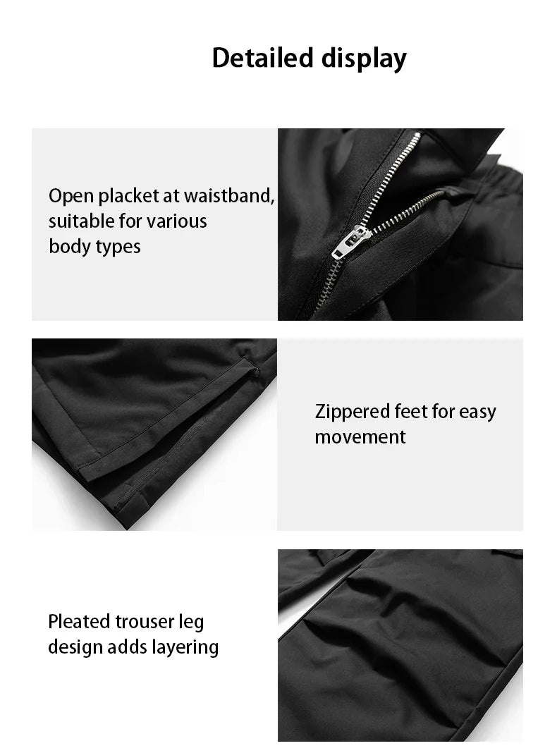 Autumn Winter Men's Three-proof Pants 90 Velvet Warm Fabrics Wear-resistant Large Pockets Elastic Waist Outdoor Sports Pants