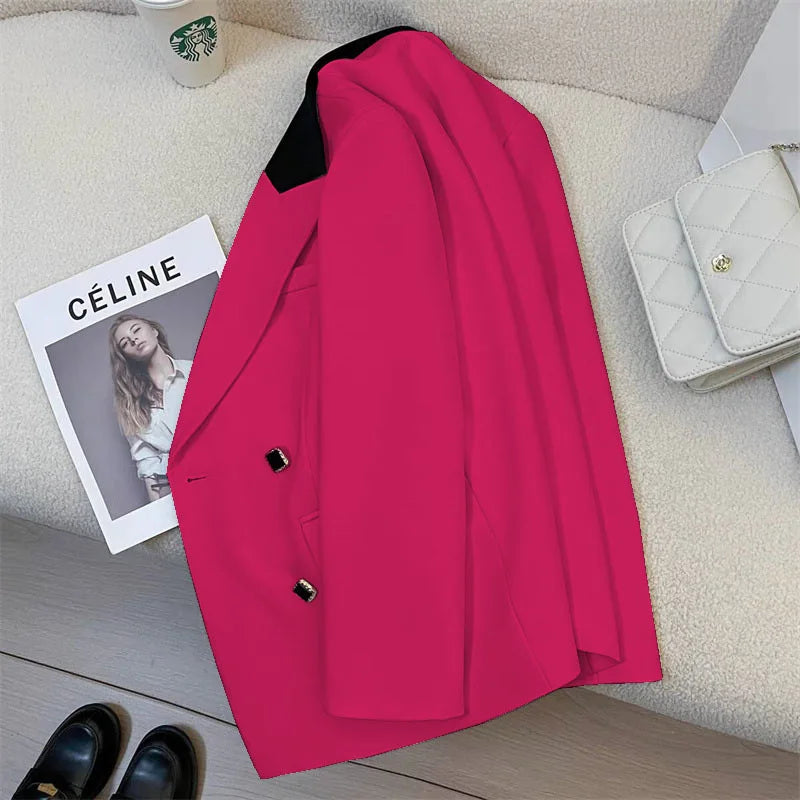 Spring Women's Suit Jacket Fashionable Korean Design Commute Style Long Sleeve Polyester Blend Urban Windbreaker