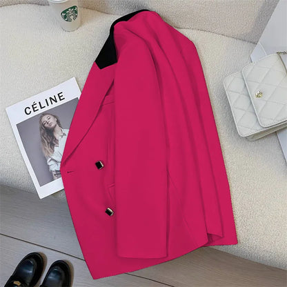 Spring Women's Suit Jacket Fashionable Korean Design Commute Style Long Sleeve Polyester Blend Urban Windbreaker