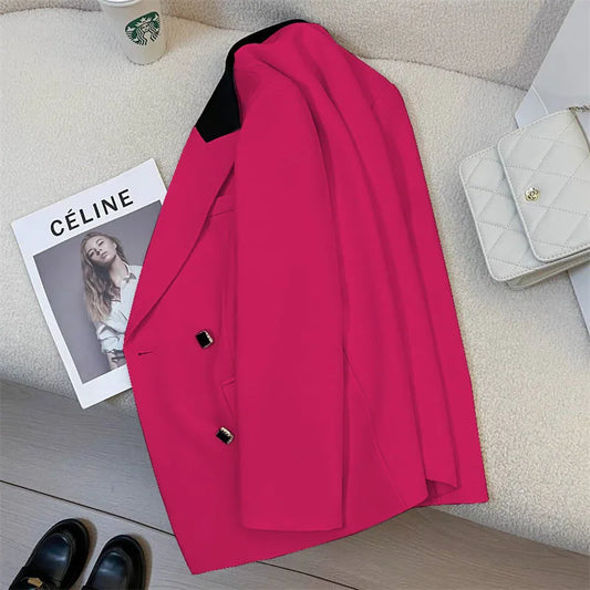 Spring Women's Suit Jacket Fashionable Korean Design Commute Style Long Sleeve Polyester Blend Urban Windbreaker