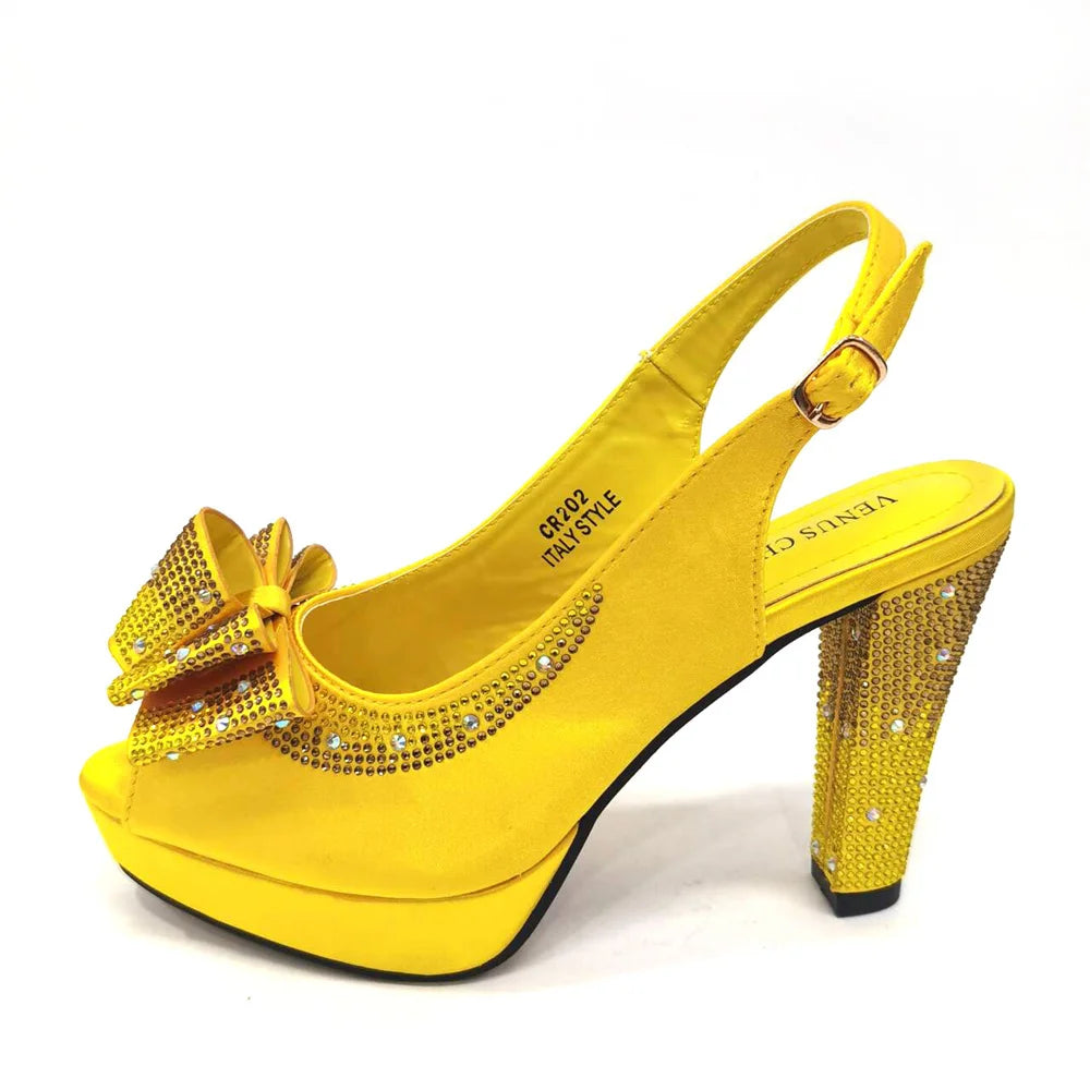 Women High Heels Sandals Printing Flower Material with Rhinestone Italian Design Coffee Color Open-Toed Shoes