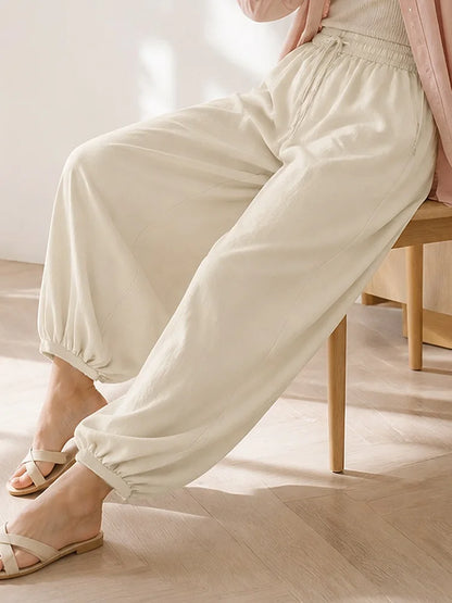 Summer Cotton Oversized Pants For Women Blue Baggy Aladdin Trousers Elastic Bloomers Navy Blue Cropped Lantern Harem Pants Woman