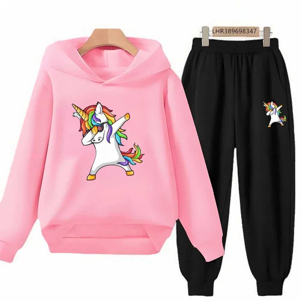 Children Unicorn Hoodie 3-12 Years Boys Girls Red Casual Tops+Pants Sets Long Sleeves Autumn Fashion Kids Clothes