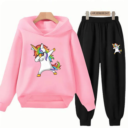 Children Unicorn Hoodie 3-12 Years Boys Girls Red Casual Tops+Pants Sets Long Sleeves Autumn Fashion Kids Clothes