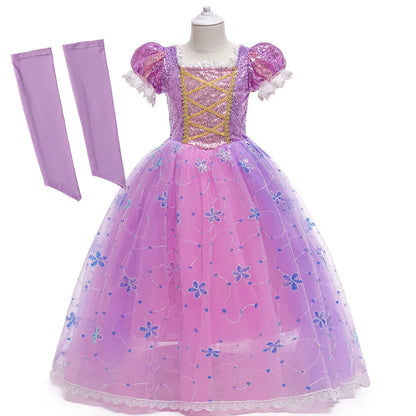 Girls Birthday Party Deluxe Rapunzel Dress With Sequined Bodice Tangled Movie Cosplay Princess Costume Carnival Fairy Tale Gown