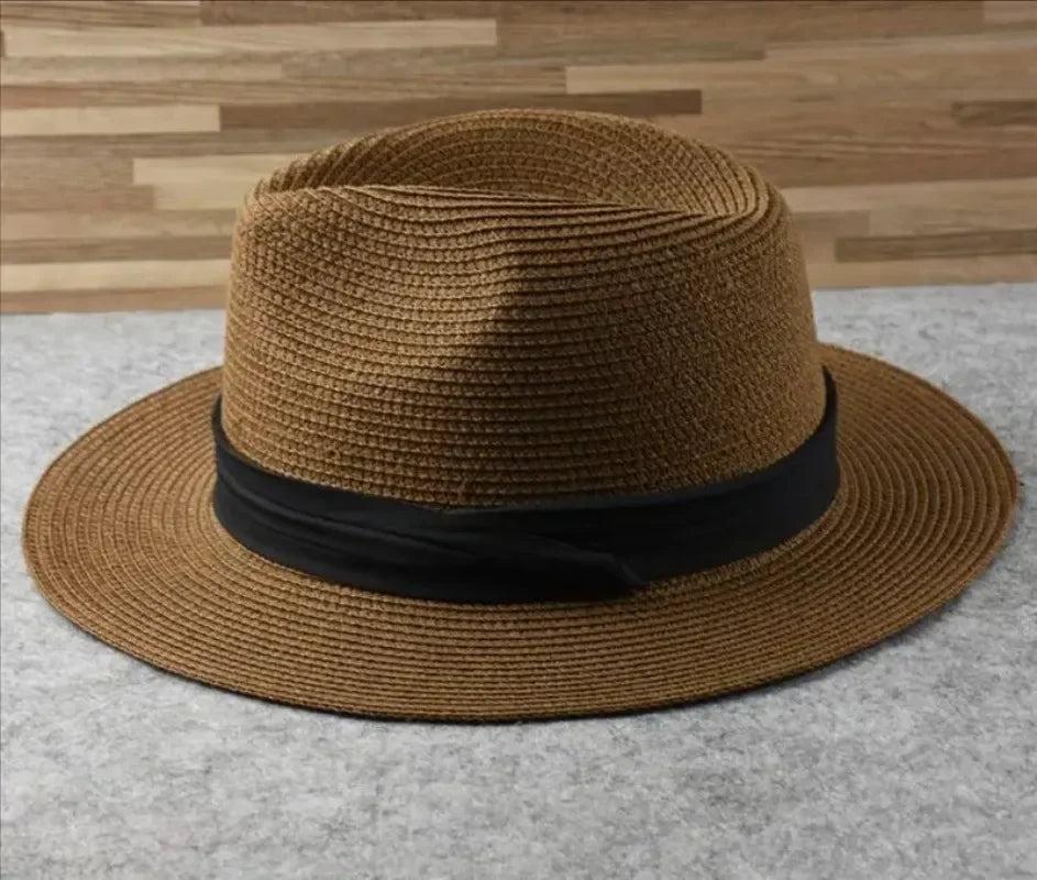 Unisex Panama Straw Hat Wide Brim Summer Beach Sun Protection Fedora Style - Sizes 55-57/58-60/61-64cm (Large/Plus)"