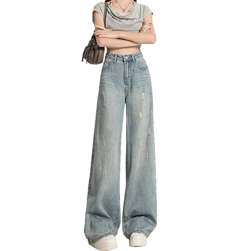 Skin Friendly Womens Straight Jeans Comfortable Leisure Baggy Denim Pants Low Rise Casual Streetwear Trendy Pocket Boyfriend