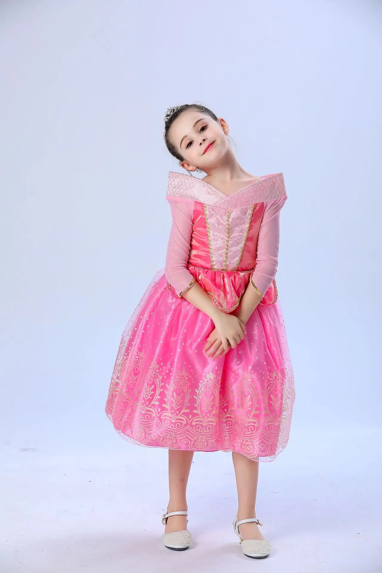 Sleeping Beauty Aurora Princess Dress Cosplay Off Shoulder Kids Gifts Fancy Halloween Party Girl Baby Lace Dress Set