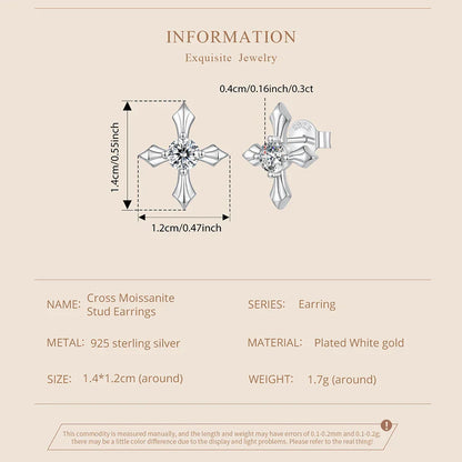 Classic Cross Moissanite Arrow Stud Earrings, 925 Sterling Silver Round Cut Lab Created Diamond Women Engagement Earrings