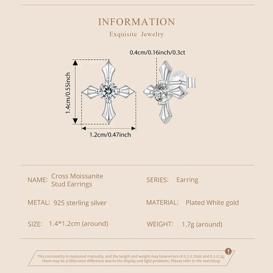 Classic Cross Moissanite Arrow Stud Earrings, 925 Sterling Silver Round Cut Lab Created Diamond Women Engagement Earrings