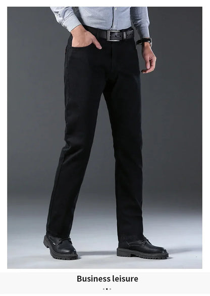 Men Classic Advanced Fashion Brand Pure Black Jeans Man Soft Breathe Stretch Slim Straight Denim Trousers Mens Pants Overalls