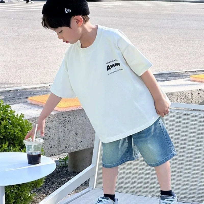 Boys' Casual Short Sleeve T-Shirt 100% Cotton Summer Kids' Clothing Toddler Boys Bestseller