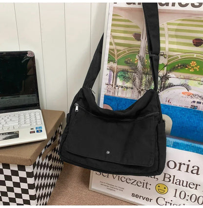 Solid Color Canvas Shoulder Bags Women 100% Cotton Satchels Korea Style Cloth Messenger Bags Large Crossbody Bags Book Packages
