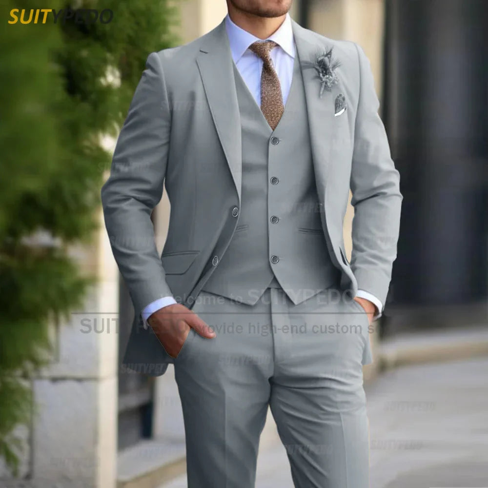 Elegant Men Suit Sets Wedding Banquet Groomsman Tailor-made Formal Outfits Fashion Party Slim Fit Blazer Vest Pants 3 Pieces