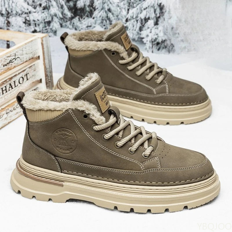 New winter plush thick warm cotton shoes fashionable versatile men's high top shoes thick soled outdoor snow boots