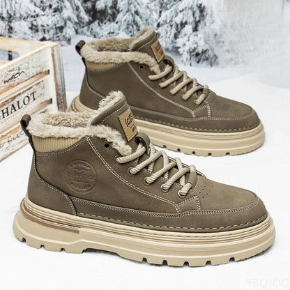 New winter plush thick warm cotton shoes fashionable versatile men's high top shoes thick soled outdoor snow boots