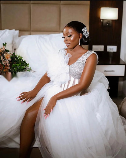 White Tulle Bride Robe for Wedding Side Split Customized Lingerie Women Gowns Boudoir Bathrobe Maternity Dress For Babyshower