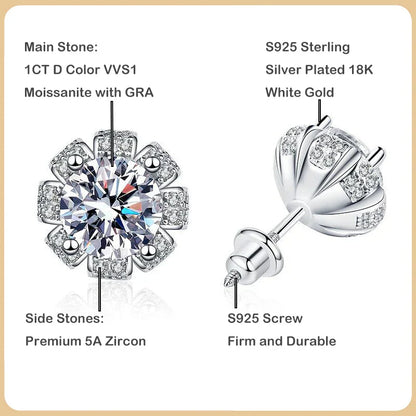 New In D Color 1CT Moissanite Screw Earrings For Women Girls Party Fine Jewelry S925 Sterling Silver Diamond Stud Earring