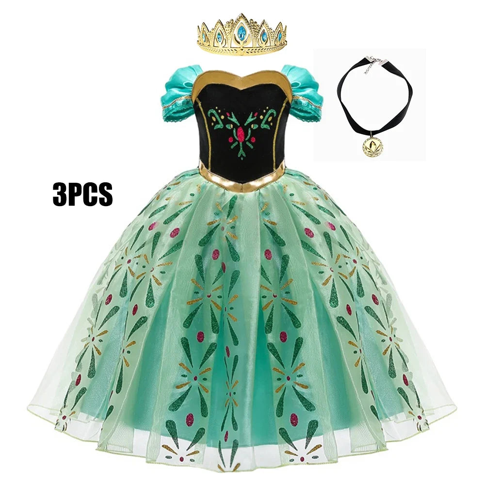Full Printing Kids Cosplay Anna Princess Costume Fancy Birthday Carnival Party Prom Dress Toddler Role Play Clothing Outfits