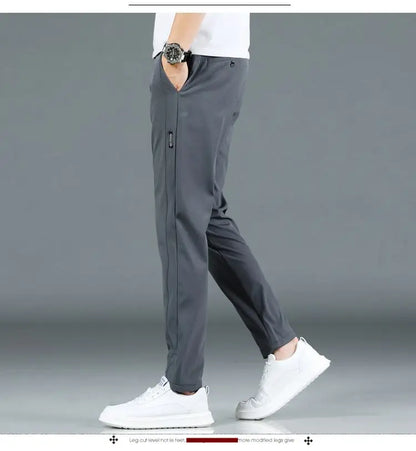 Ice silk men's pants 2026 summer new black gray thin business casual pants outdoor elastic breathable straight leg sports pants