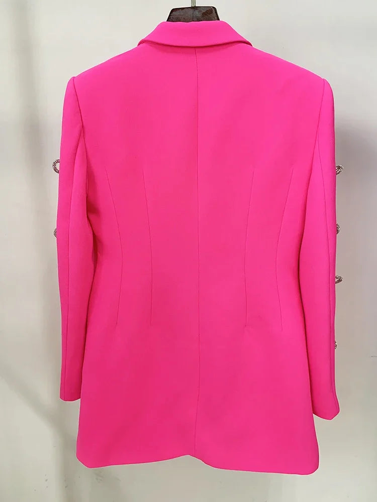 HIGH STREET Newest 2026 Designer Stylish Fashion Women's Pearls Chain Diamonds Beaded Hollow Out Bow Sleeve Blazer Dress
